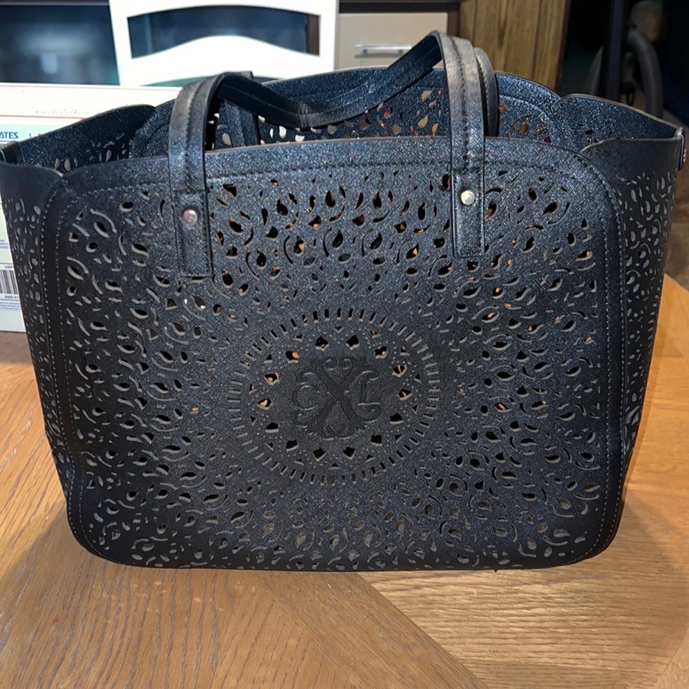 Black tote handbag